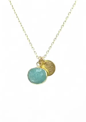 Amazonite Bezel Stone With Brushed Disc Necklace