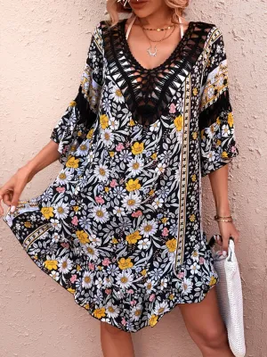 Backless Cutout Printed Floral Cover Up