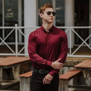 Bamboo Satin Stretch Shirt - Burgundy