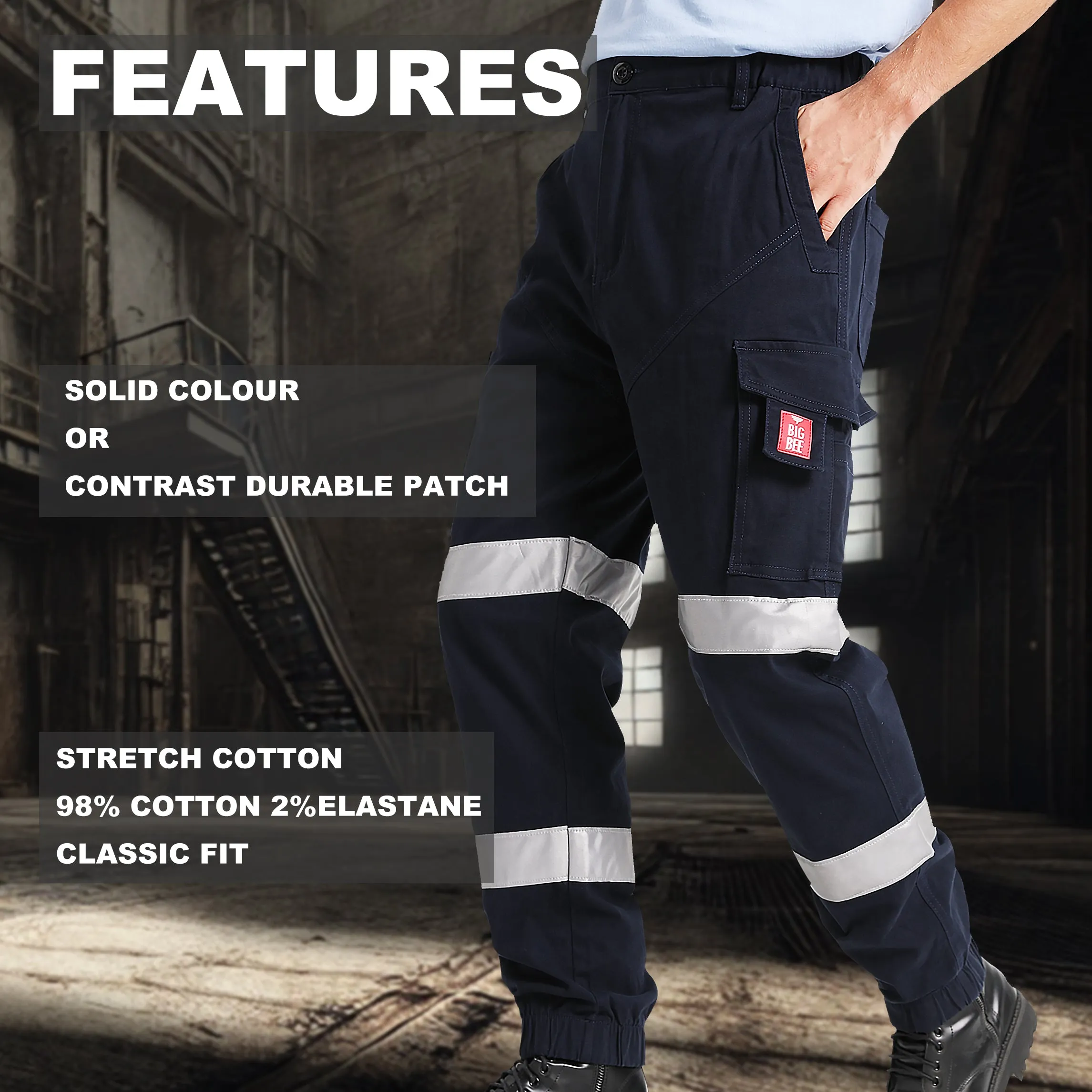 Big Bee ELITE Work Pants, Cuffed Cargo Trousers