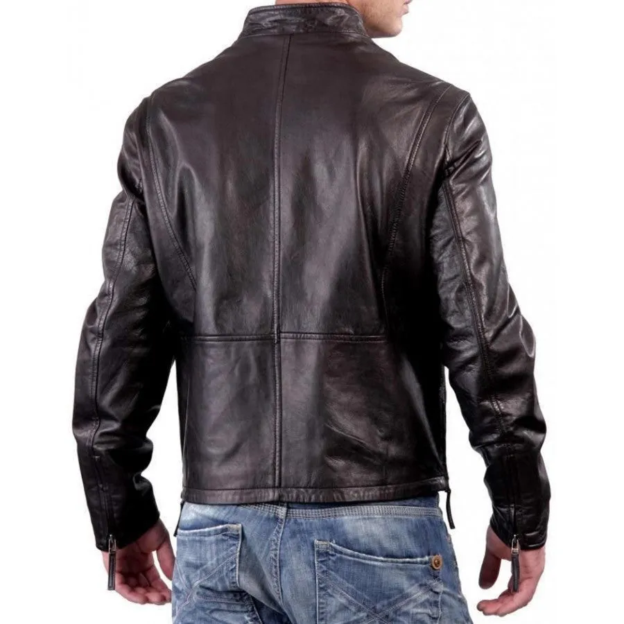 Biker Slim Fit Casual Dark Brown Jacket