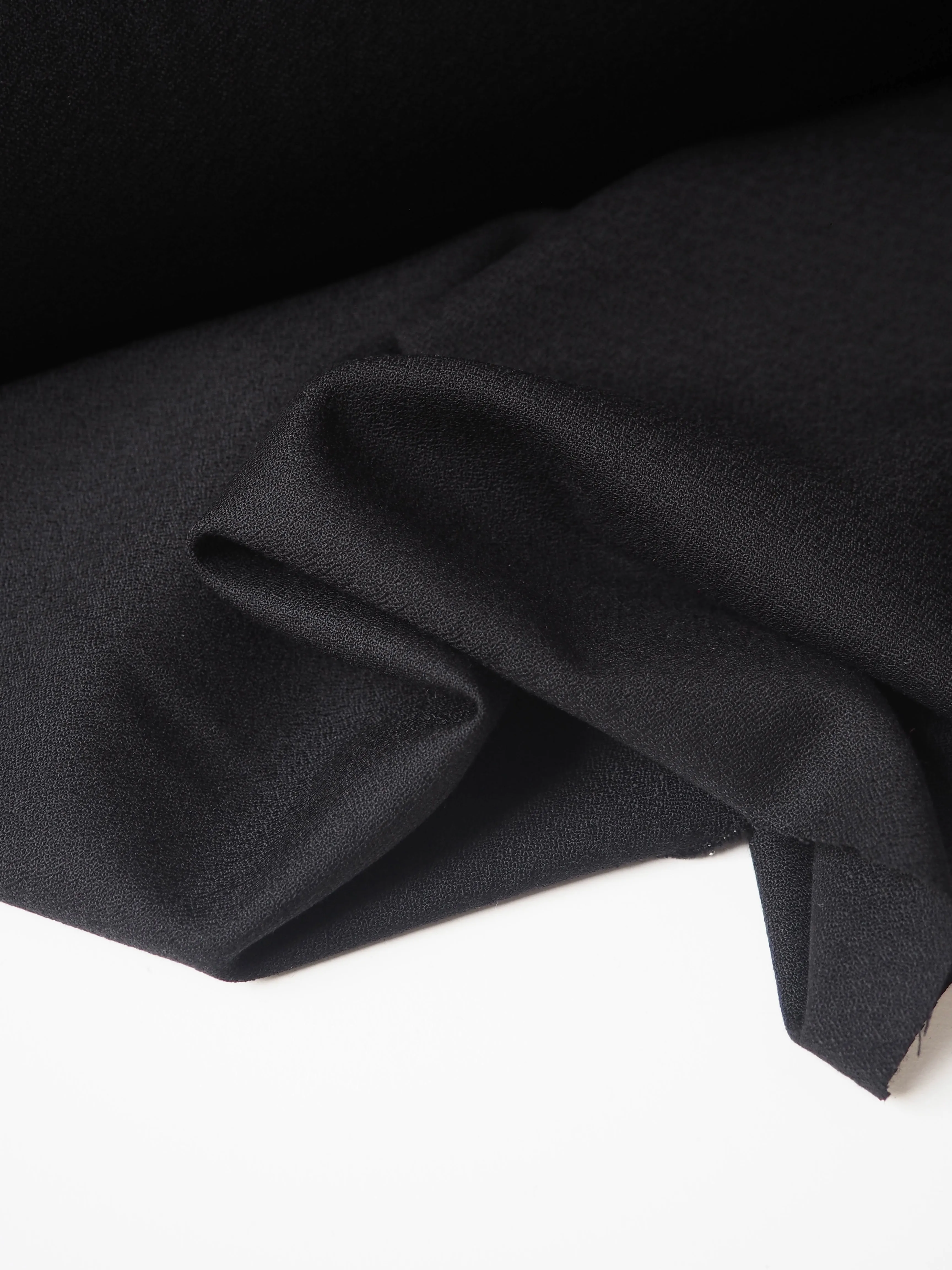 Black Sateen Stretch Wool Crepe