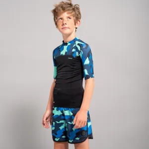 Board shorts boys 500 camouflage blue OLAIAN, blue