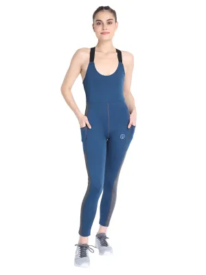 CHKOKKO Women Sports Racerback Yoga Jumpsuit Indigo size-L