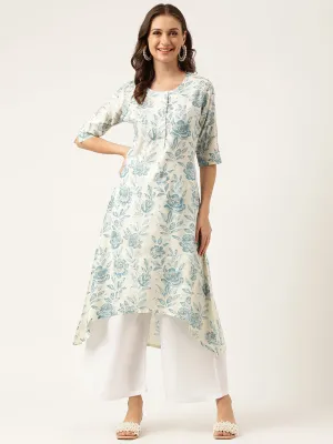 Floral Print A-Line Kurta With Asymmetric Hemline