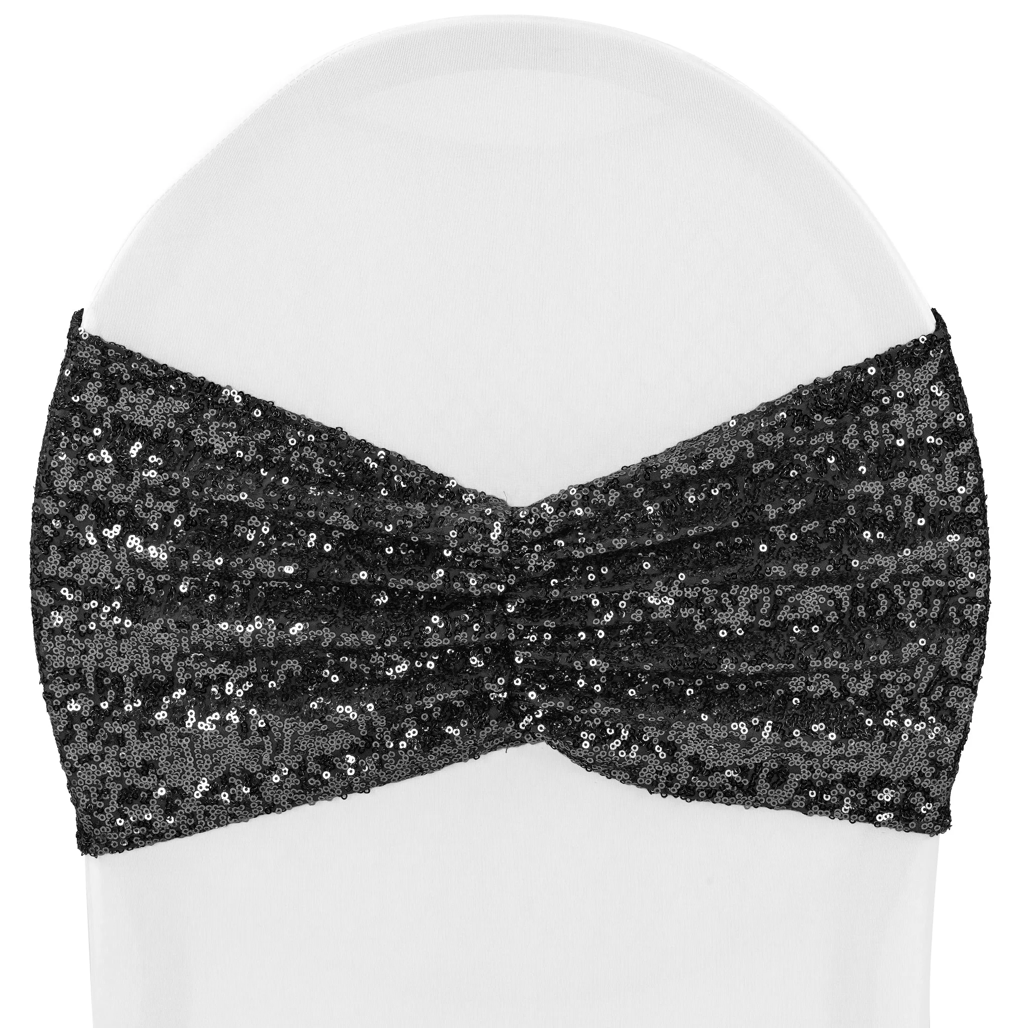 Glitz Ruffle Sequin Spandex Chair Band Sash - Black