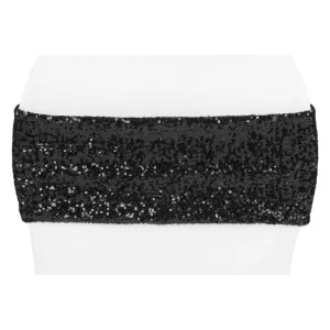 Glitz Sequin Spandex Chair Band - Black