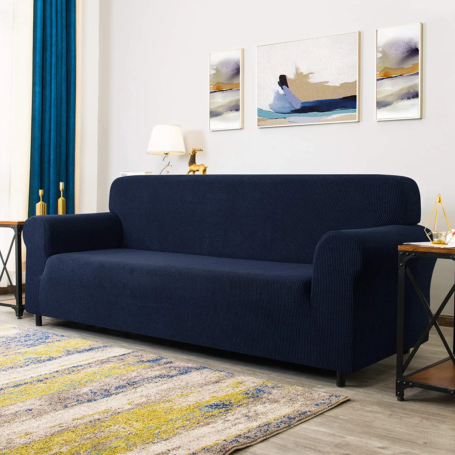 High Stretch Sofa Couch Slipcover Three Seat-Blue