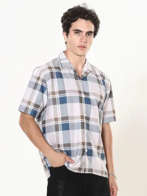 Kerenza - Checkered Lycra Shirt -Blue