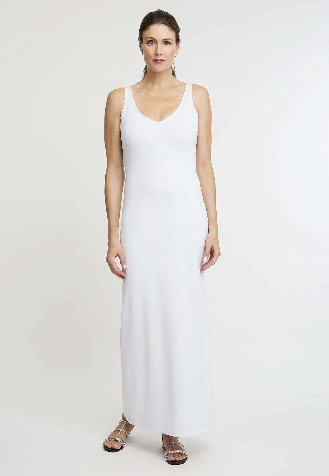 Lavinia Long Stretch Knit Dress in White