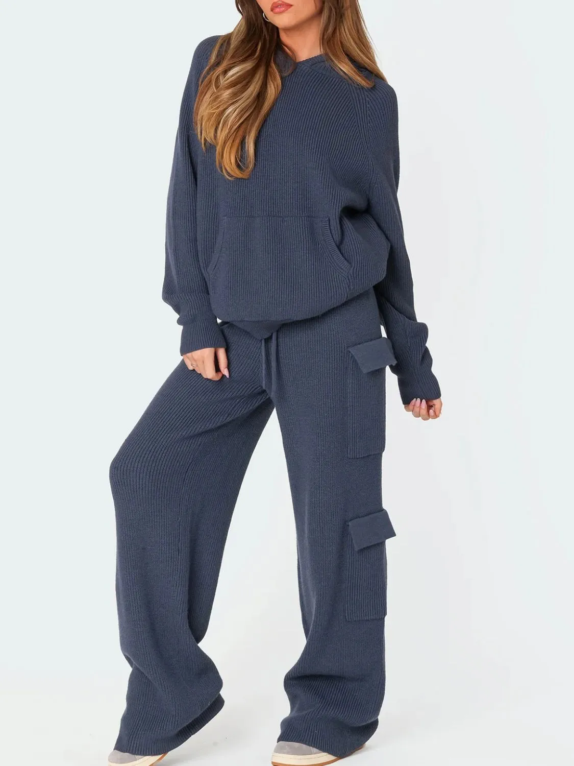 Long Sleeve Hooded Top and Pants Sweater Set