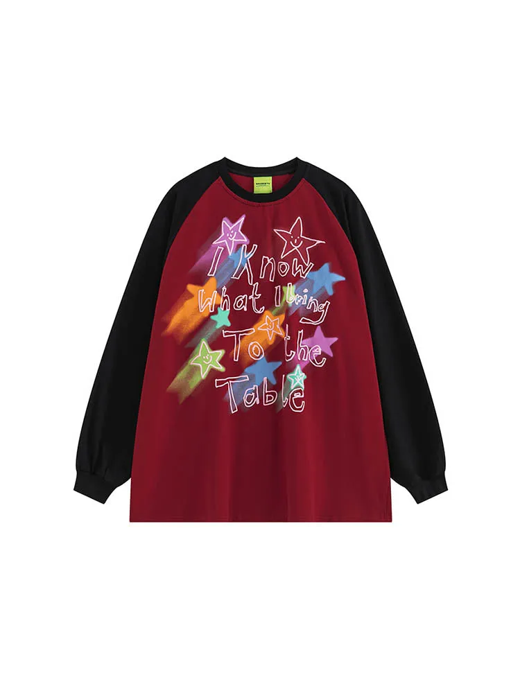 Men'S Star Letter Print Spliced-Color T-Shirts