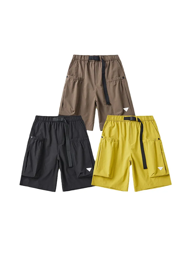 Outdoor Solid Color Pocket Drawstring Cargo Shorts