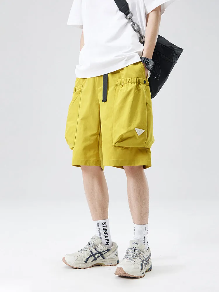 Outdoor Solid Color Pocket Drawstring Cargo Shorts