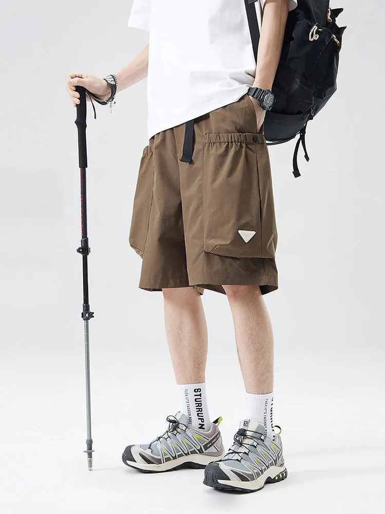 Outdoor Solid Color Pocket Drawstring Cargo Shorts