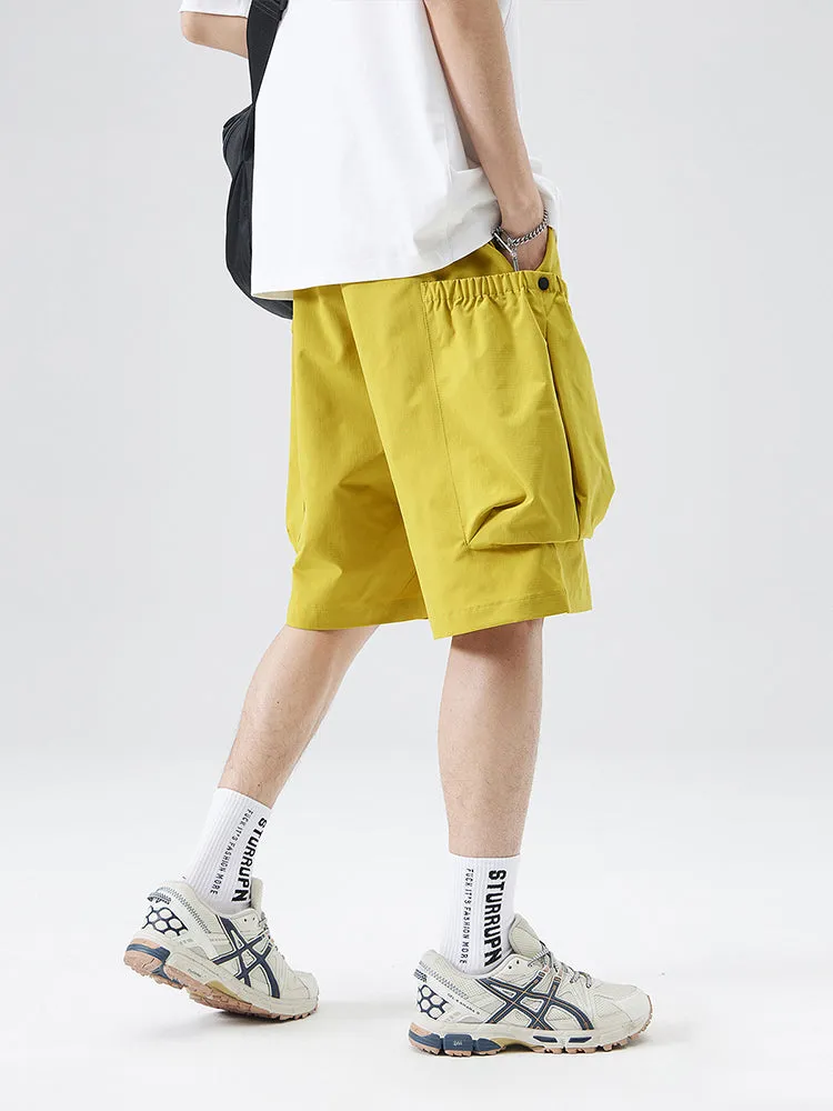 Outdoor Solid Color Pocket Drawstring Cargo Shorts