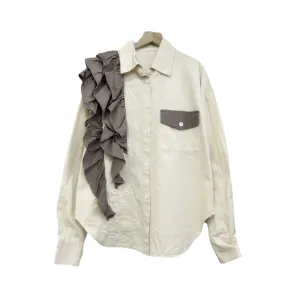 Pre Order:  Retro Asymmetric Ruffle Loose Casual Shirt