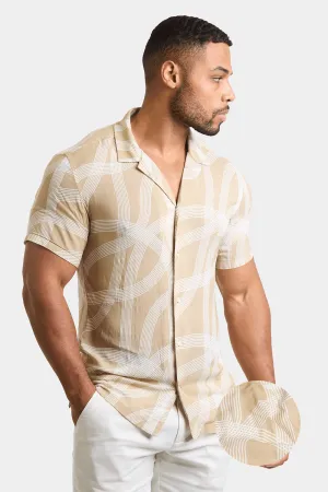 Printed Shirt in Stone Curved Stripe