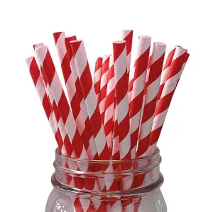 Red Striped Paper Straws - 24 Pkt