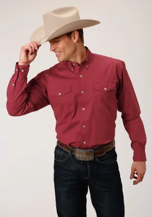 Roper Mens Red Cotton Blend Stretch Poplin BD L/S Btn Shirt