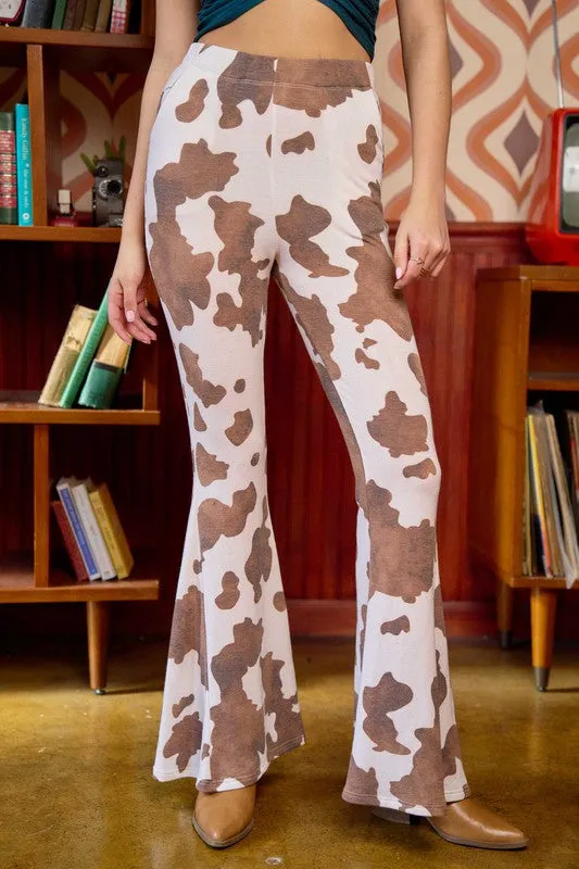 TEEK - MOCHA COW PRINT FLARED PANTS