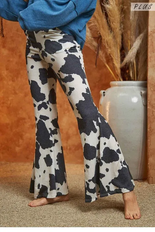 TEEK - MOCHA COW PRINT FLARED PANTS