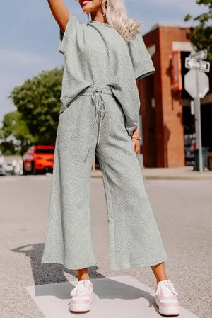 Textured Gray T Shirt and Drawstring Pants Set