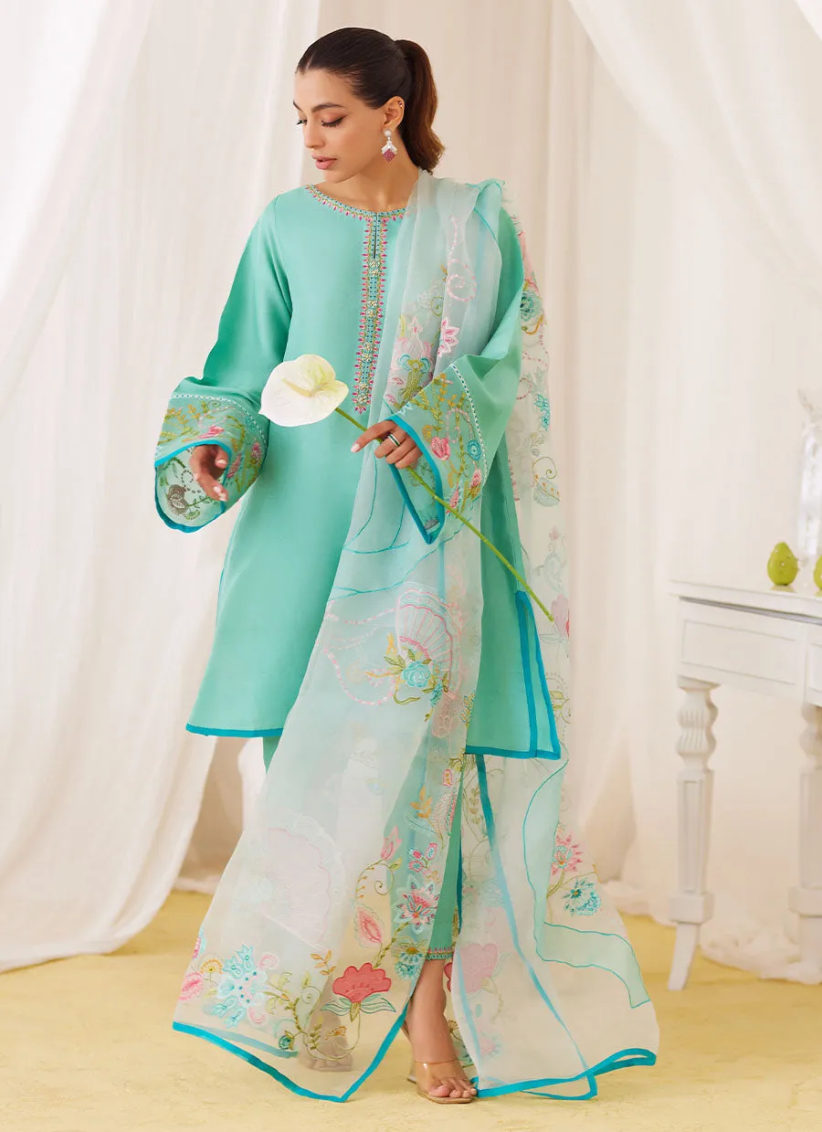 Una Turquoise Shirt And Embroidered Dupatta