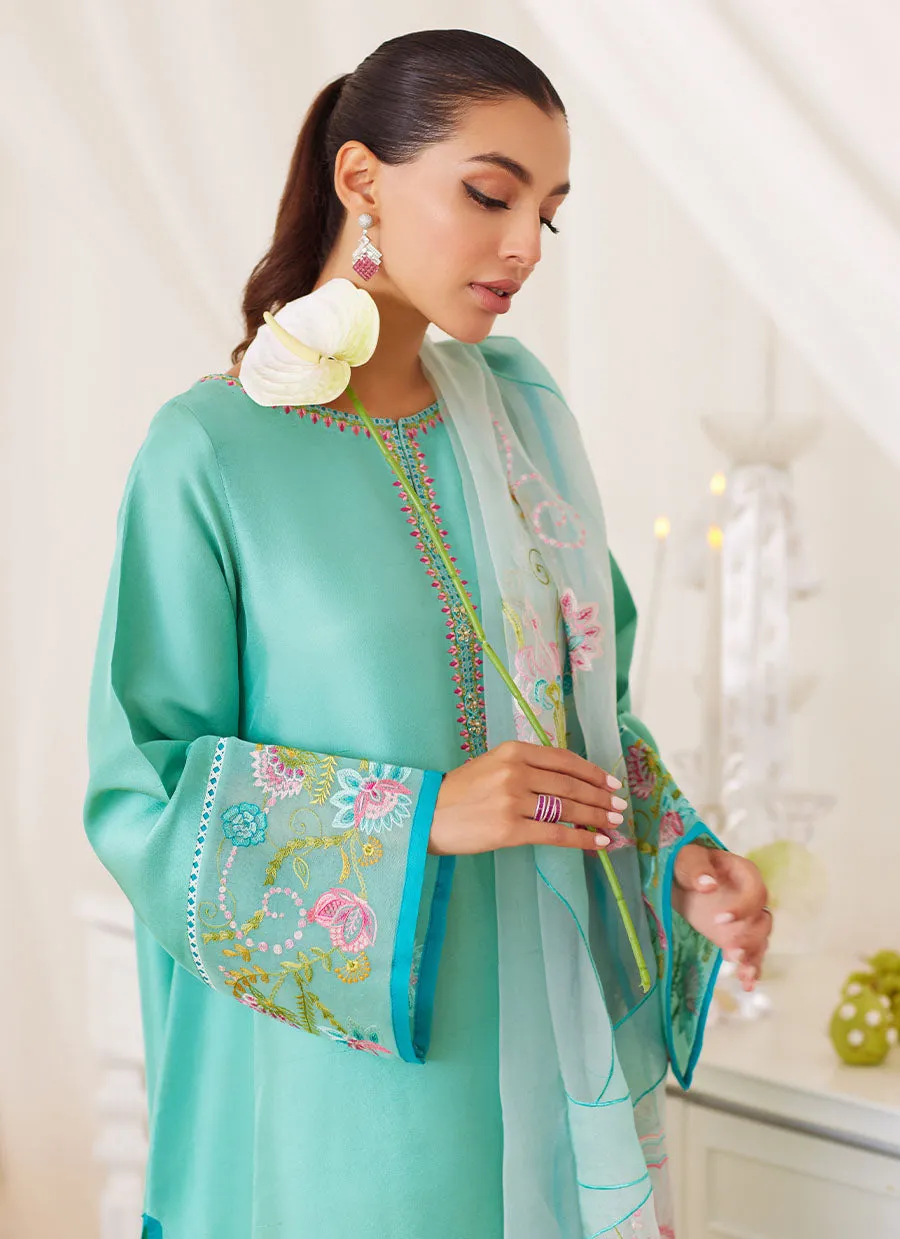 Una Turquoise Shirt And Embroidered Dupatta