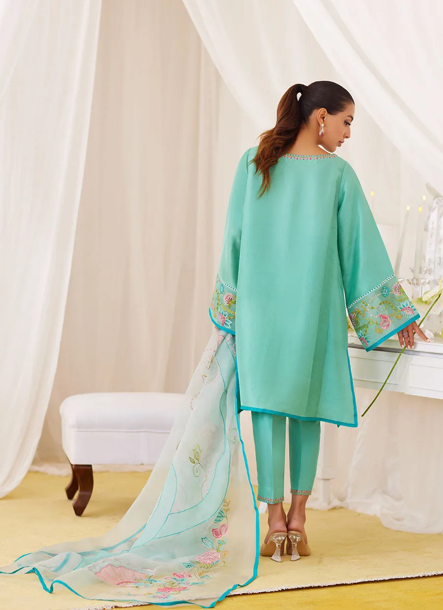 Una Turquoise Shirt And Embroidered Dupatta