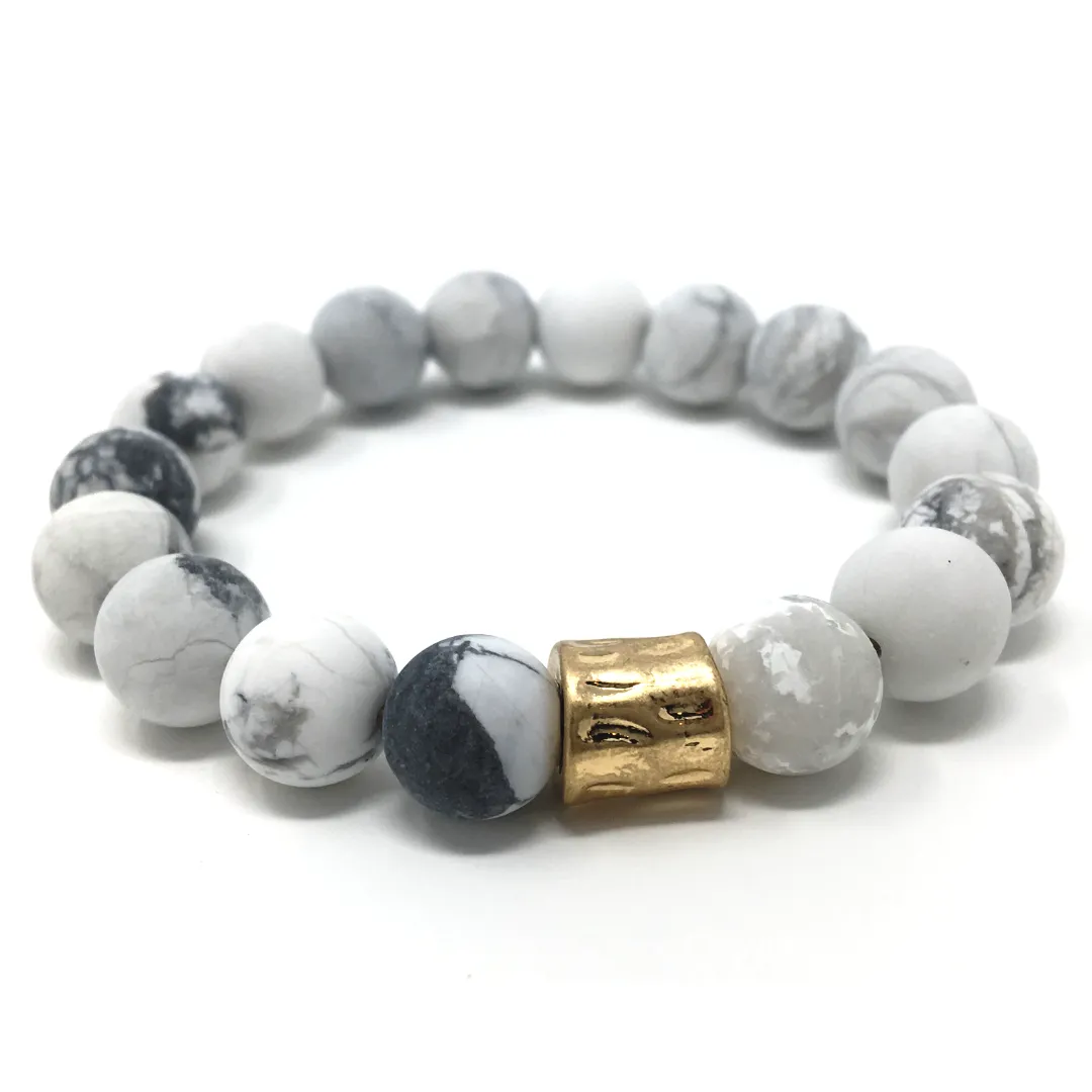 White Howlite Gemstone Beaded Stretch Bracelet