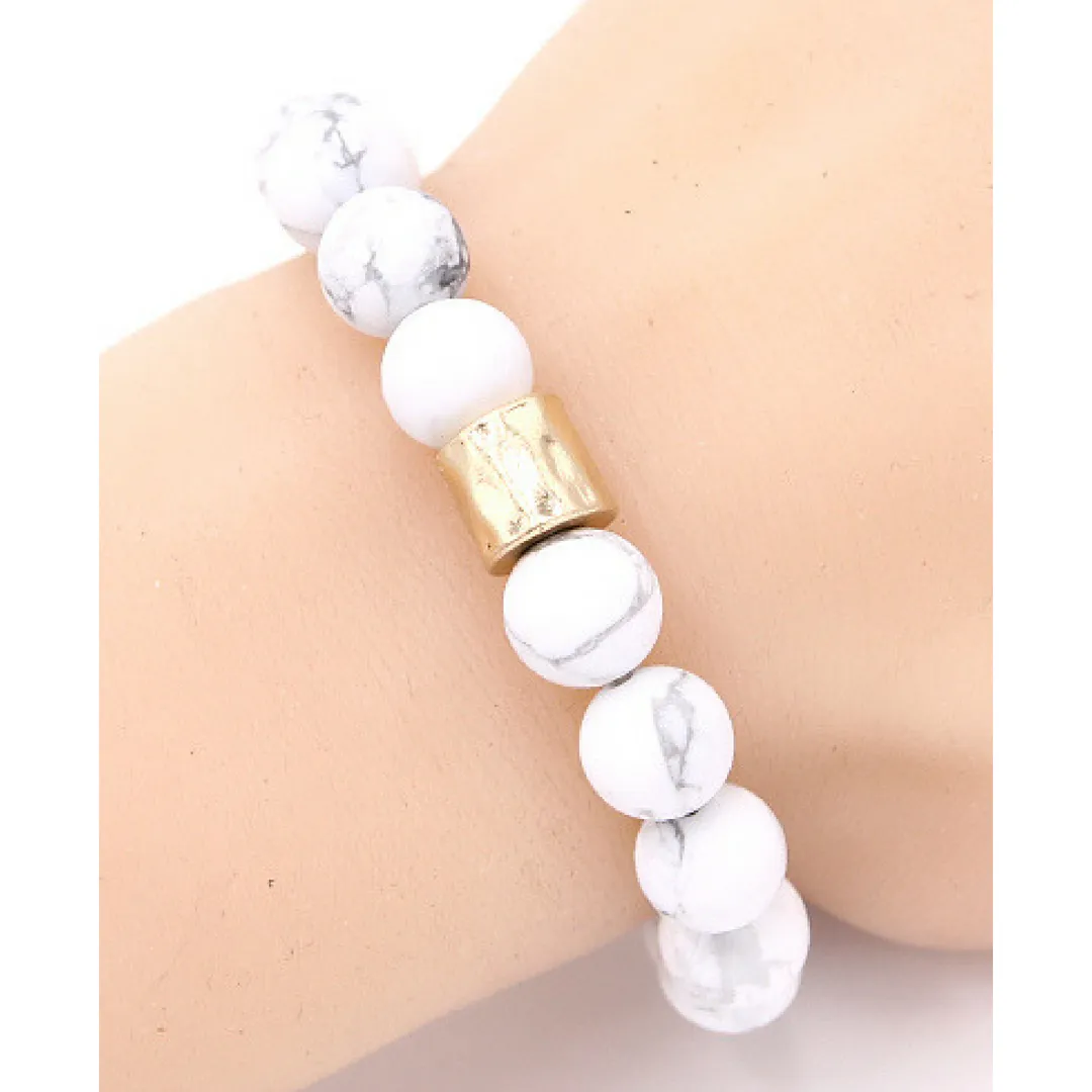 White Howlite Gemstone Beaded Stretch Bracelet